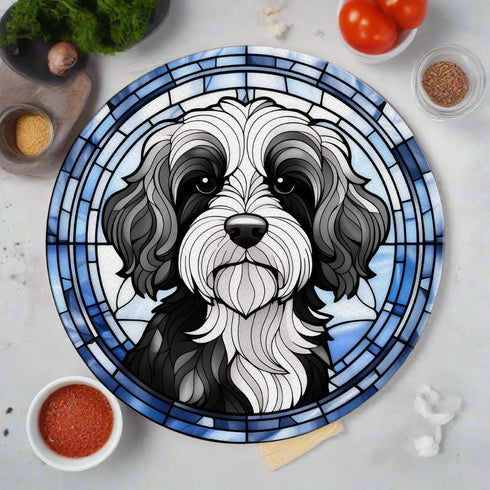 Cavapoo Black & White Glass Suncatcher Worktop Saver
